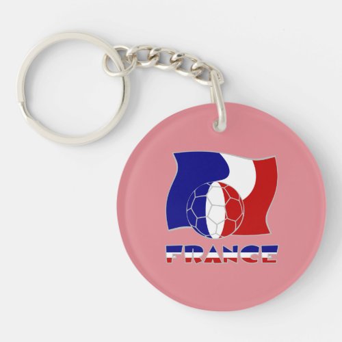 France Soccer Ball French Flag Pink Round Acrylic Keychain