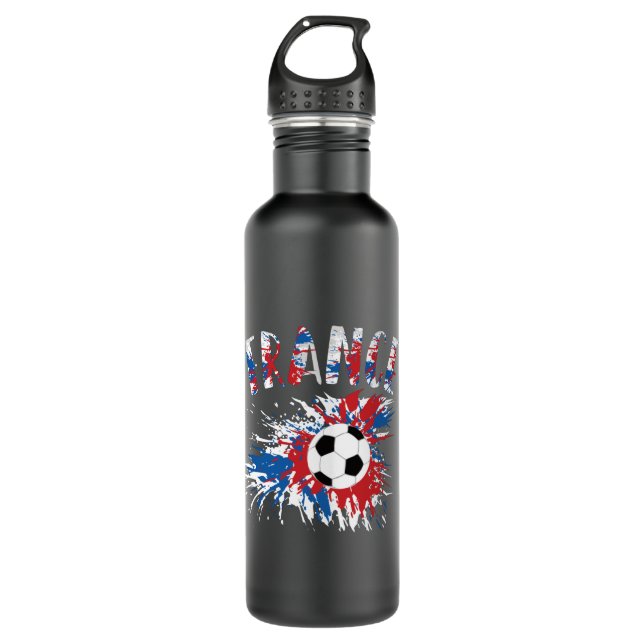 France Soccer Ball Grunge Flag Stainless Steel Water Bottle (Front)