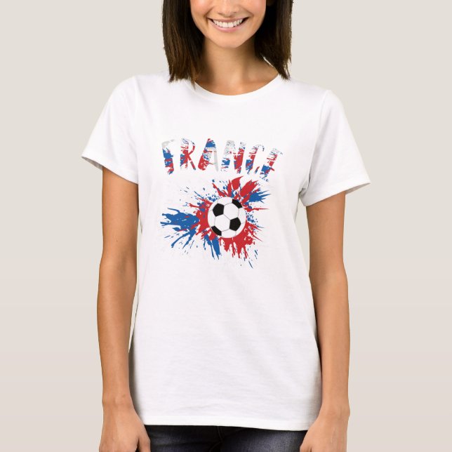 France Soccer Ball Grunge Flag T-Shirt (Front)
