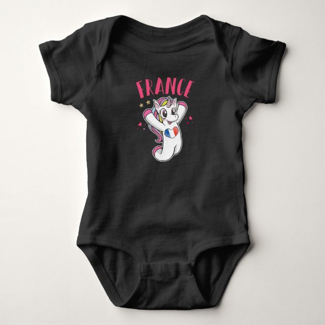 France Soccer Fan Unicorn with heart flag Baby Bodysuit (Front)