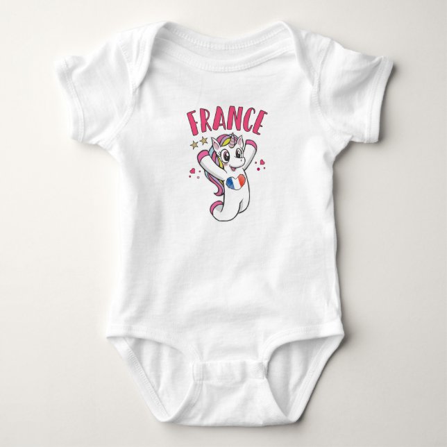 France Soccer Fan Unicorn with heart flag Baby Bodysuit (Front)