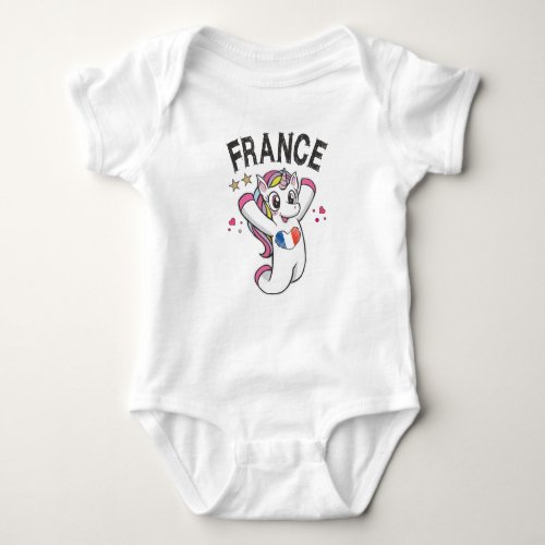 France Soccer Fan Unicorn with heart flag Baby Bodysuit