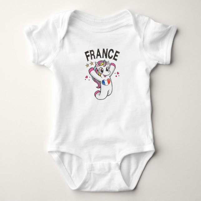 France Soccer Fan Unicorn with heart flag Baby Bodysuit (Front)
