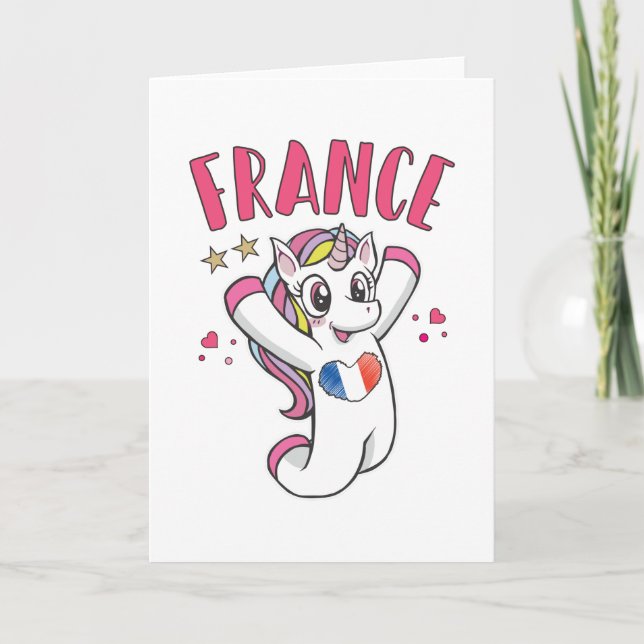 France Soccer Fan Unicorn with heart flag Card (Front)