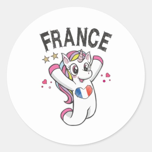 France Soccer Fan Unicorn with heart flag Classic Round Sticker