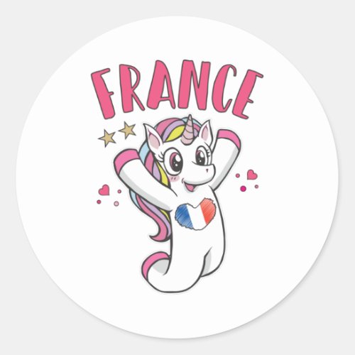 France Soccer Fan Unicorn with heart flag Classic Round Sticker