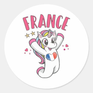 France Soccer Fan Unicorn with heart flag Classic Round Sticker