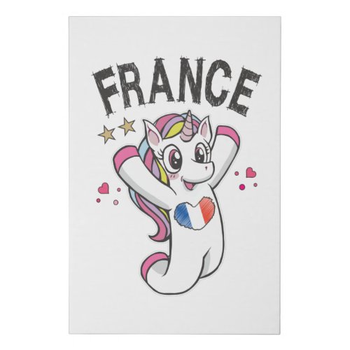 France Soccer Fan Unicorn with heart flag Faux Canvas Print