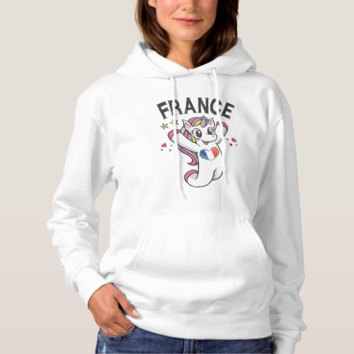 France Soccer Fan Unicorn with heart flag Hoodie