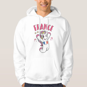 France Soccer Fan Unicorn with heart flag Hoodie