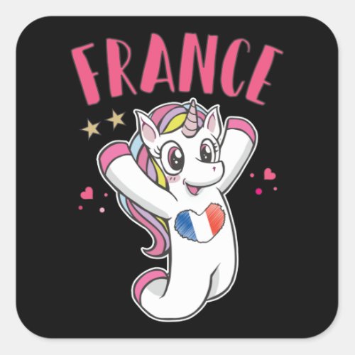 France Soccer Fan Unicorn with heart flag Square Sticker