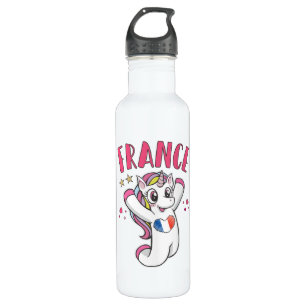 France Soccer Fan Unicorn with heart flag Stainless Steel Water Bottle