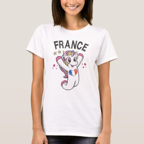 France Soccer Fan Unicorn with heart flag T_Shirt