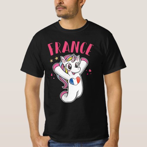 France Soccer Fan Unicorn with heart flag T_Shirt
