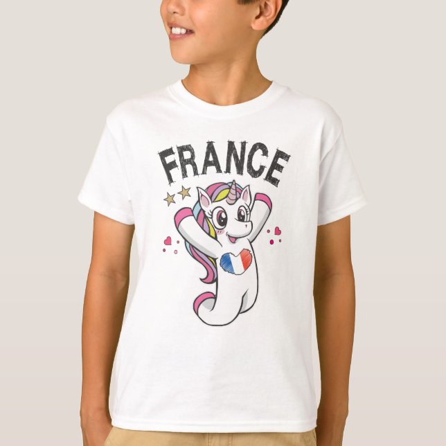 France Soccer Fan Unicorn with heart flag T-Shirt (Front)