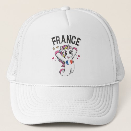 France Soccer Fan Unicorn with heart flag Trucker Hat