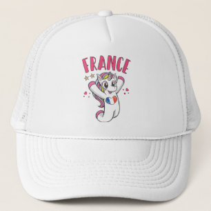 France Soccer Fan Unicorn with heart flag Trucker Hat
