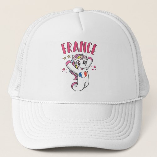 France Soccer Fan Unicorn with heart flag Trucker Hat