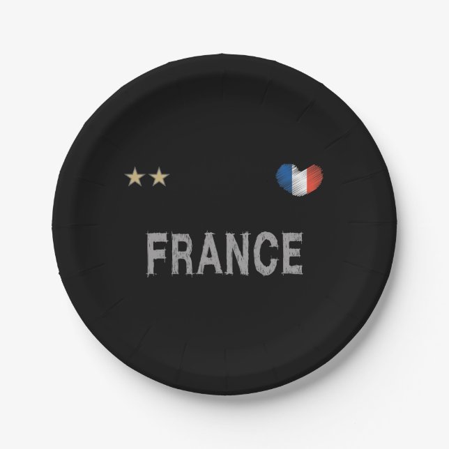 France Soccer Football Fan Shirt Heart Paper Plates (Front)