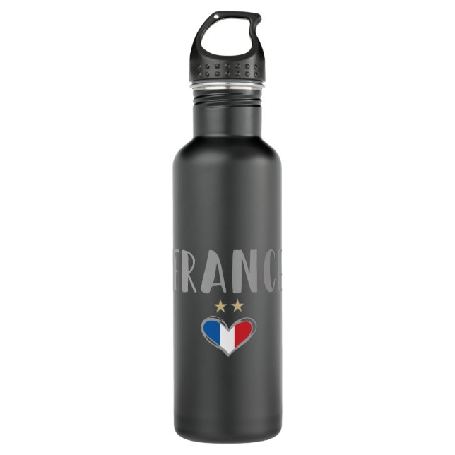 France Soccer Football Fan Shirt with Heart Stainless Steel Water Bottle (Front)