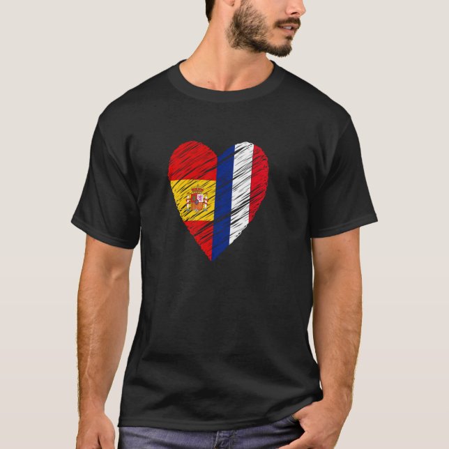 France Spain Heart Spanish Flag French Flag Love H T-Shirt (Front)