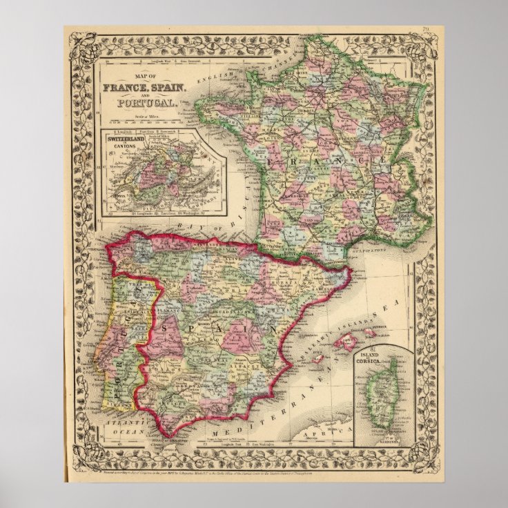 France Spain Portugal Map By Mitchell Poster Zazzle