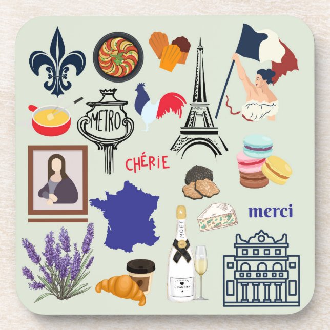 France Symbols Beverage Coaster (Front)