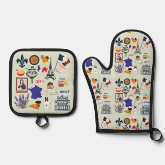 France Symbols Oven Mitt & Pot Holder Set
