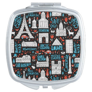 France Symbols Pattern Makeup Mirror