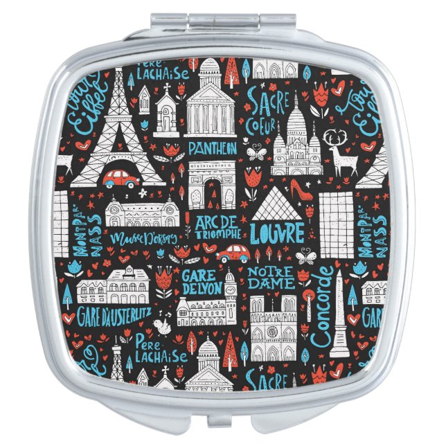 France | Symbols Pattern Makeup Mirror (Front)