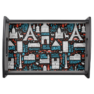 France Symbols Pattern Serving Tray