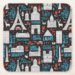 France | Symbols Pattern Square Paper Coaster