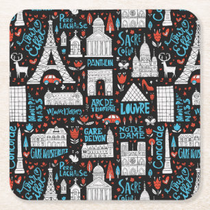 France Symbols Pattern Square Paper Coaster