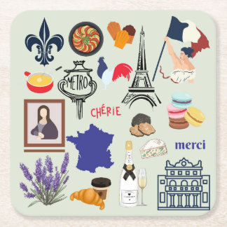 France Symbols Square Paper Coaster