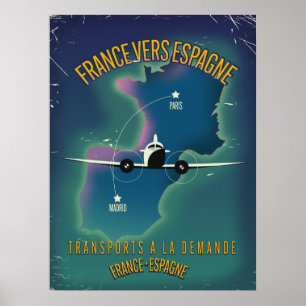 France To Spain vacation travel poster