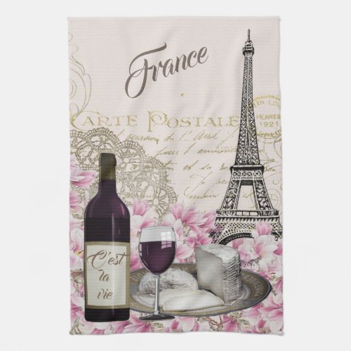 FRANCE TOUR EIFFEL PARIS WINE FRENCH CHEESE KITCHEN TOWEL