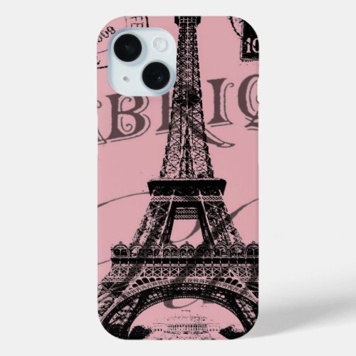 france travel chic pink vintage paris eiffel tower iPhone 15 case