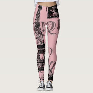 france travel chic pink vintage paris eiffel tower leggings