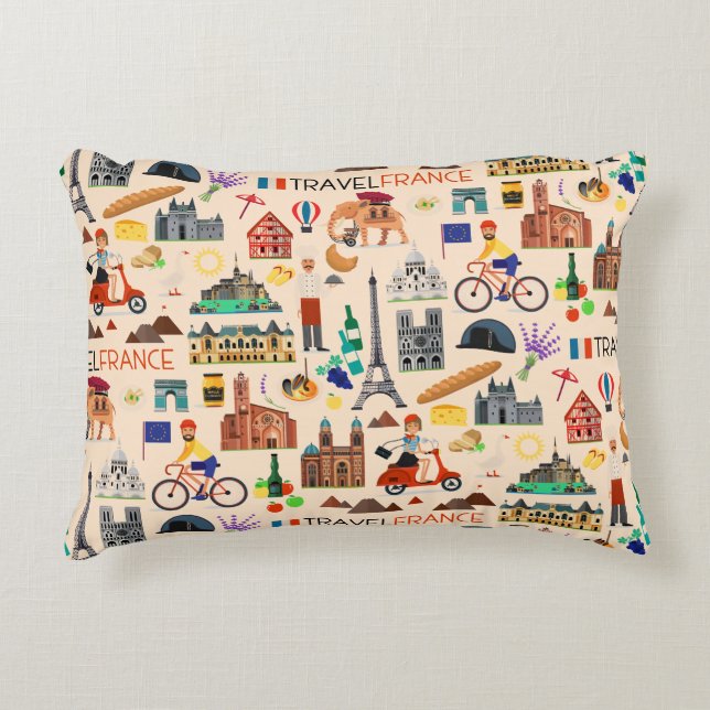 France Travel Icons Design Accent Pillow (Front)