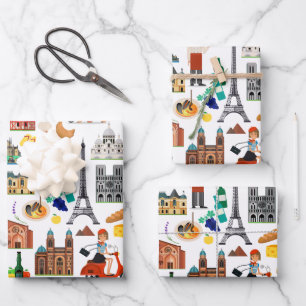 France Travel Icons Design Wrapping Paper Sheets