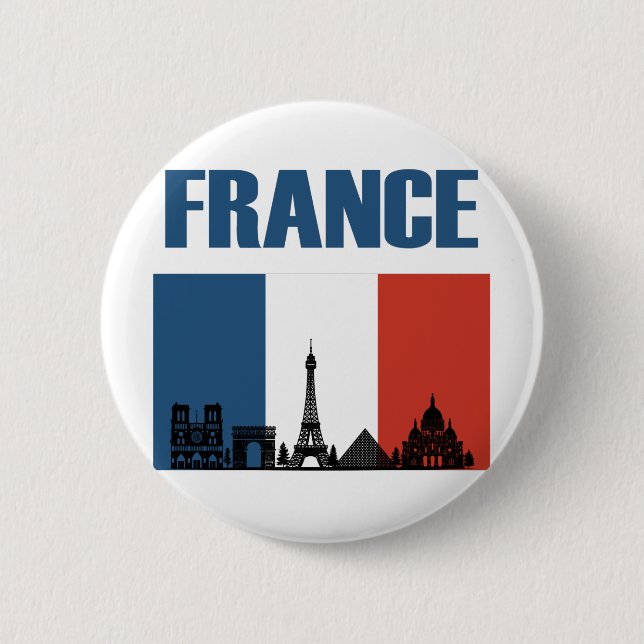 France Travel - Paris City Skyline French Flag Button (Front)