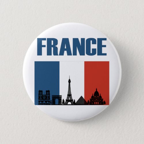 France Travel _ Paris City Skyline French Flag Button