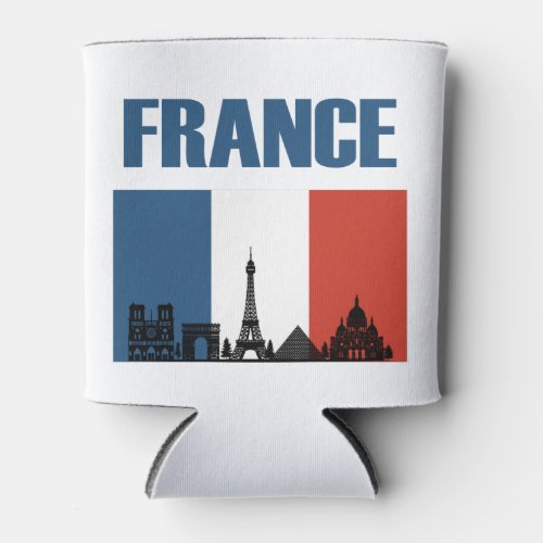 France Travel _ Paris City Skyline French Flag Can Cooler