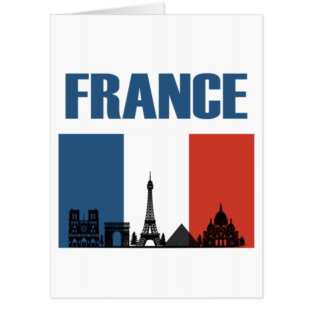 France Travel - Paris City Skyline French Flag Card (Front)