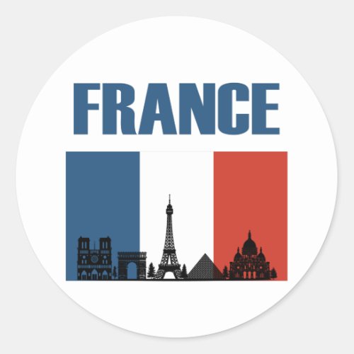 France Travel _ Paris City Skyline French Flag Classic Round Sticker