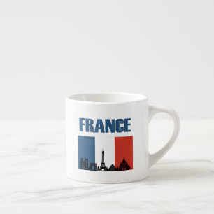 France Travel - Paris City Skyline French Flag Espresso Cup