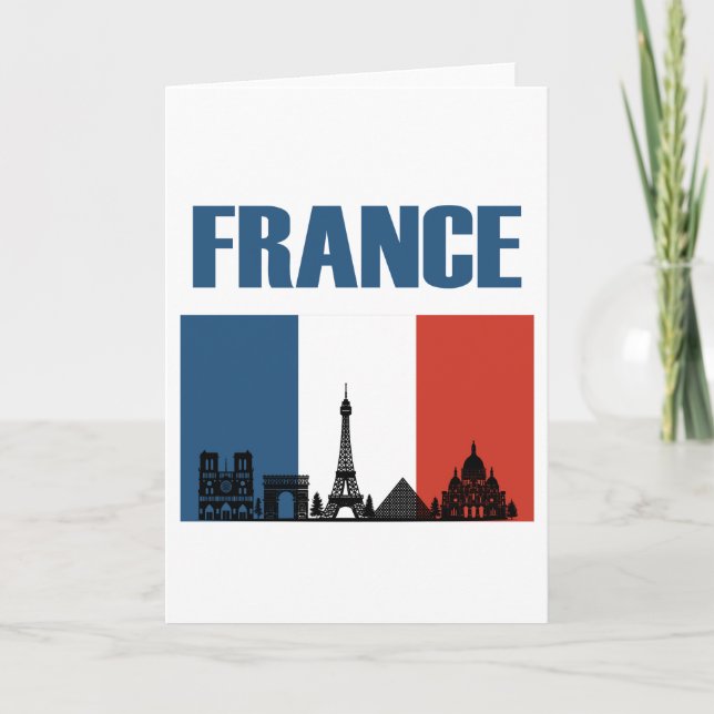 France Travel - Paris City Skyline French Flag Holiday Card (Front)