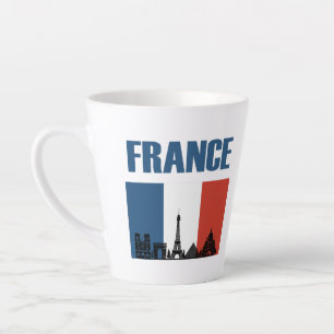 France Travel - Paris City Skyline French Flag Latte Mug