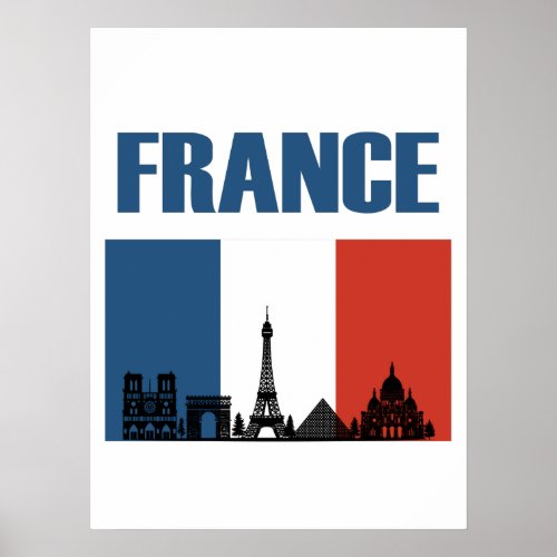 France Travel _ Paris City Skyline French Flag Poster