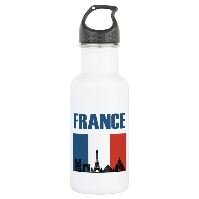 France Travel - Paris City Skyline French Flag Stainless Steel Water Bottle (Front)